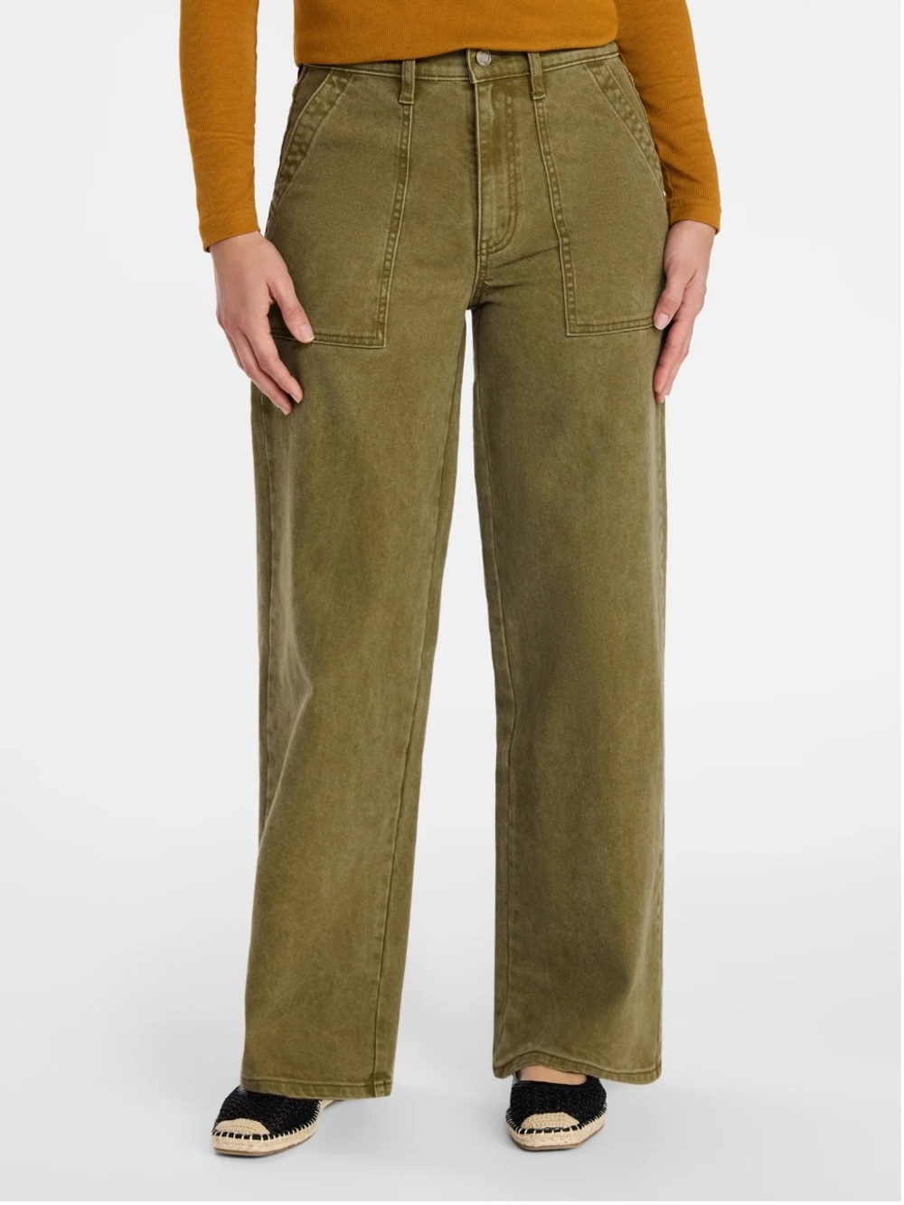 Time and Tru Washed Olive High Rise Wide Leg Utility Trousers - Picture 4 of 16